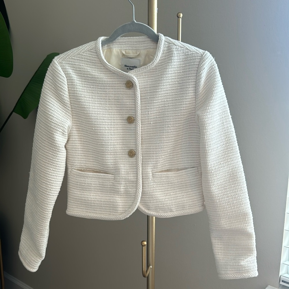 Abercrombie & Fitch White Textured Blazer
